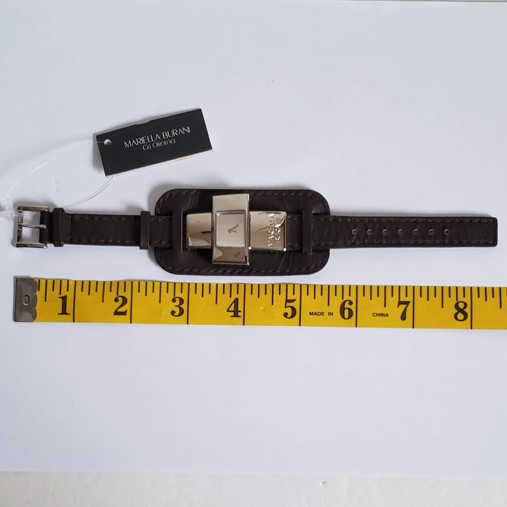 Italy MARIELA BURANI Cross Modernist Watch Silver Black Leather Strap Cruz - Picture 5 of 8
